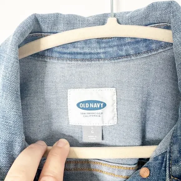 Old Navy ON Classic Denim Jacket Stretch Mid-Lighter Wash Size Large L Layering - Picture 3 of 8